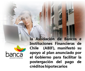 -	Las reprogramaciones de cuotas de crédito efectuadas por la Banca a los deudores de crédito hipotecario, han permitido postergar cuotas hipotecarias a 314 mil clientes, lo que equivale a casi un tercio del universo total para este producto 